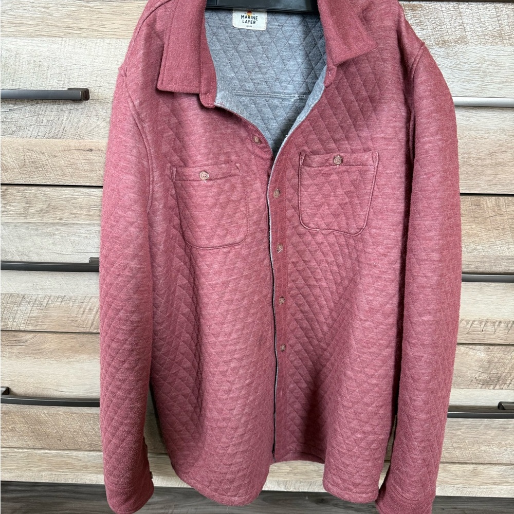 Marine Layer Quilted Button-Up Jacket in Red